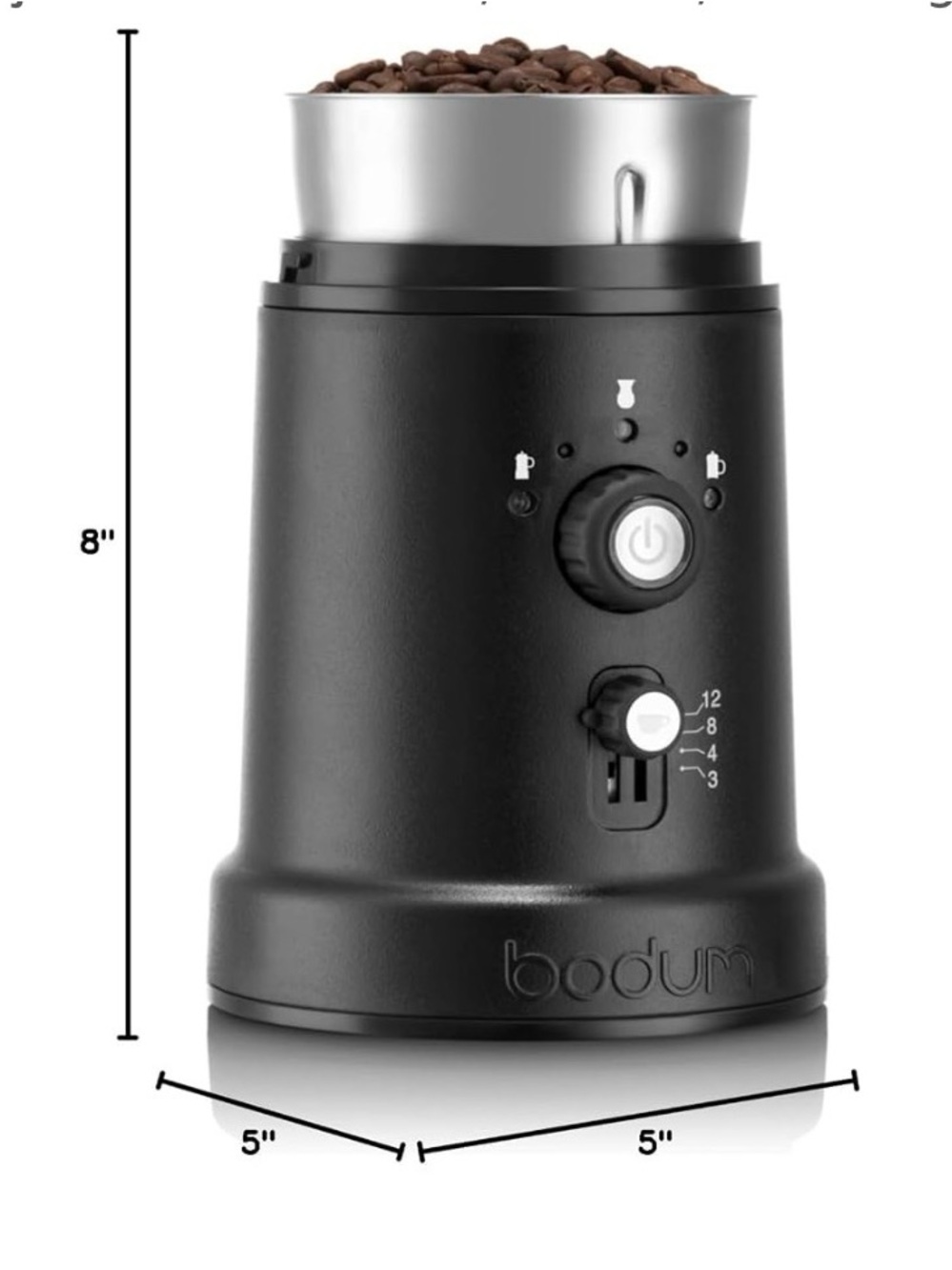 Bodum Black Electric Coffee Grinder with Stainless Steel Hopper